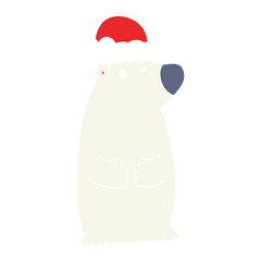flat color style cartoon bear wearing christmas hat