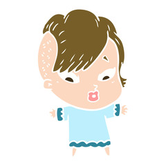flat color style cartoon surprised girl