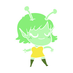 smiling alien girl flat color style cartoon