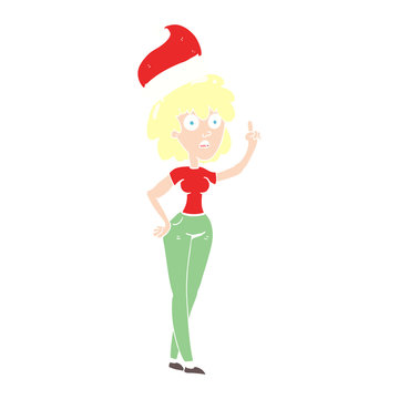 flat color illustration of a cartoon woman wearing santa hat