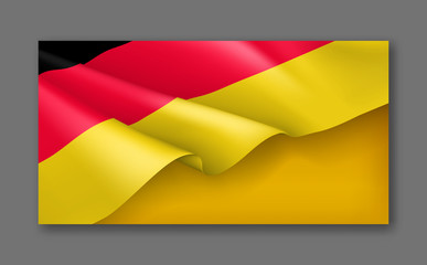 Germany patriotic horizontal web banner with 3d flag. Realistic fluttering germany flag on yellow background. Germany national day of unity vector card with empty space. Official holiday celebration