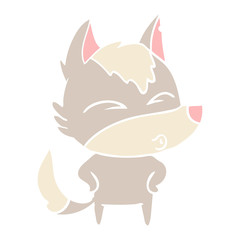 flat color style cartoon wolf whistling