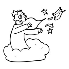 line drawing cartoon god creating universe