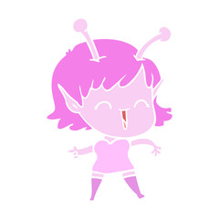 flat color style cartoon alien girl laughing
