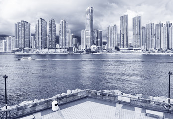 Skyline and harbor of Hong Kong city