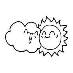 line drawing cartoon happy sun and cloud