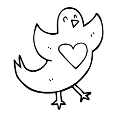 line drawing cartoon bird with love heart