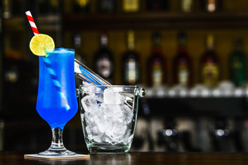 Blue Bird cocktail on the bar tender