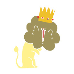 flat color style cartoon lion with crown
