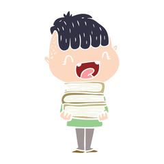 flat color style cartoon happy boy with new books