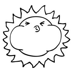 line drawing cartoon shining sun