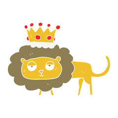 flat color illustration of a cartoon lion with crown