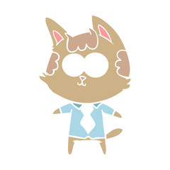 happy flat color style cartoon cat office worker
