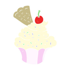 flat color illustration of a cartoon cupcake