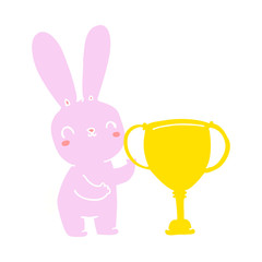 Fototapeta na wymiar cute flat color style cartoon rabbit with sports trophy cup