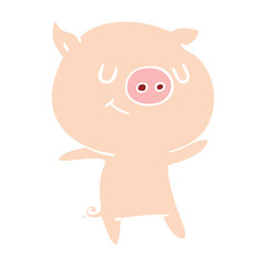 happy flat color style cartoon pig