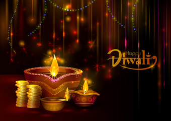 Happy Diwali light festival of India greeting background