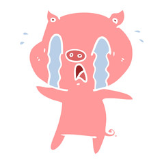 crying pig flat color style cartoon