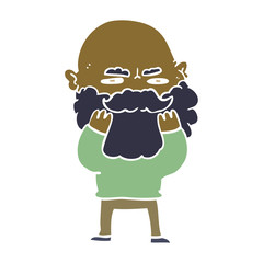 flat color style cartoon man with beard frowning checking his beard