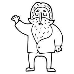 Fototapeta premium line drawing cartoon old man waving