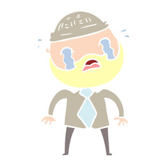 flat color style cartoon bearded man crying