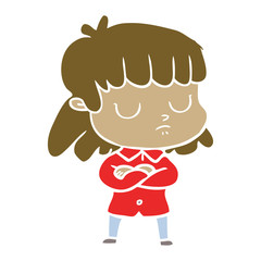 flat color style cartoon indifferent woman folding arms
