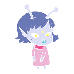 pretty flat color style cartoon alien girl