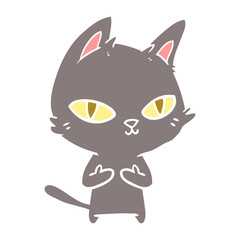 Fototapeta na wymiar flat color style cartoon cat staring