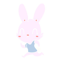 cute flat color style cartoon rabbit running