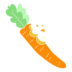 flat color illustration of a cartoon bitten carrot