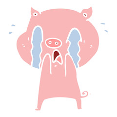crying pig flat color style cartoon