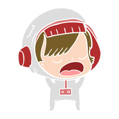flat color style cartoon talking astronaut woman