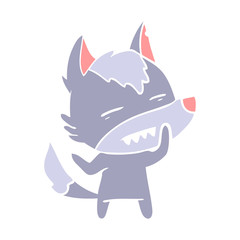 flat color style cartoon wolf showing teeth