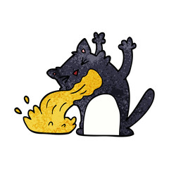 cartoon doodle cat being sick