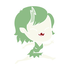 flat color style cartoon laughing vampire girl running