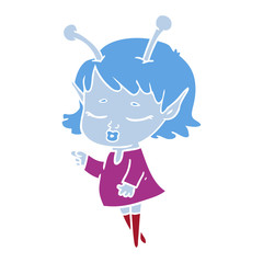 cute alien girl flat color style cartoon