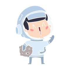 happy flat color style cartoon astronaut with moon rock