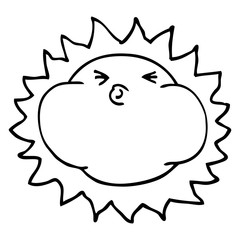 line drawing cartoon shining sun