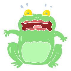 flat color illustration of a cartoon funny frightened frog