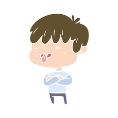 flat color style cartoon boy sticking out tongue