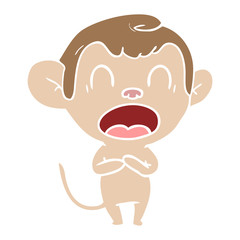 yawning flat color style cartoon monkey