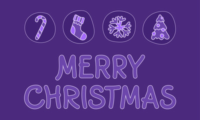 Merry Christmas lettering in violet, for New Year and design.