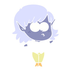 flat color style cartoon elf girl staring
