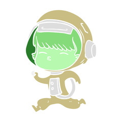 flat color style cartoon curious running astronaut