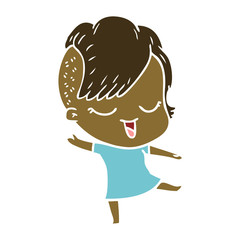 happy flat color style cartoon girl