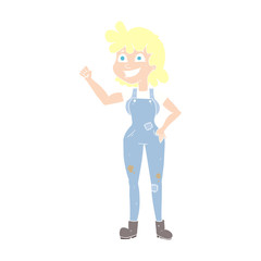 flat color illustration of a cartoon determined woman clenching fist