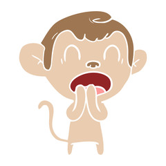 yawning flat color style cartoon monkey