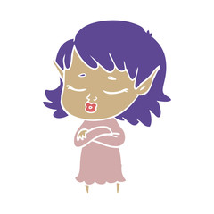 pretty flat color style cartoon elf girl with corssed arms