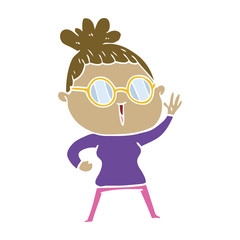flat color style cartoon woman wearing spectacles