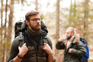 Obraz premium Hiking in forest. Camp, adventure, traveling concept.